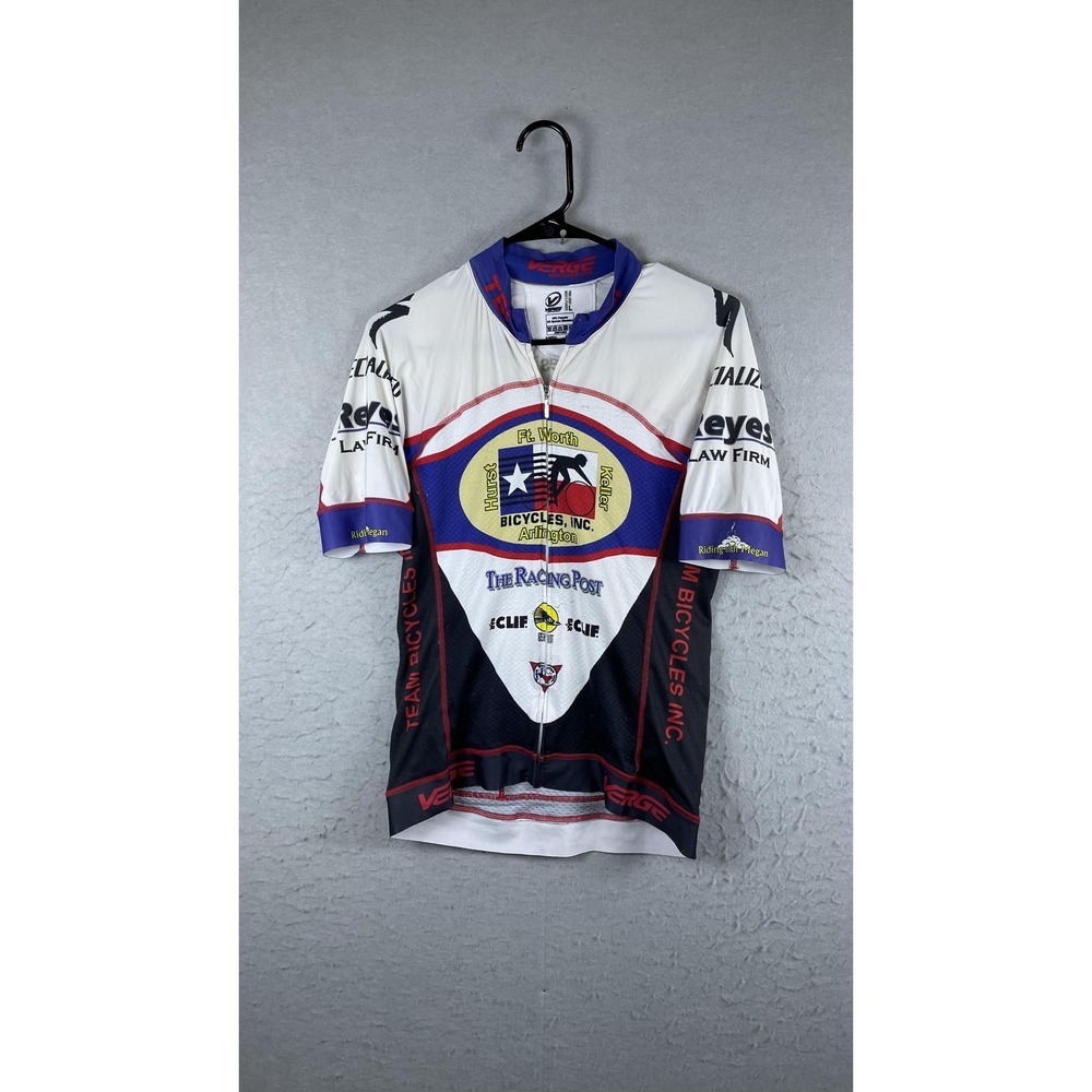 Verge‎ Sport Bicycles Inc Cycling Jersey Mens Large White Full Zip Short Sleeve